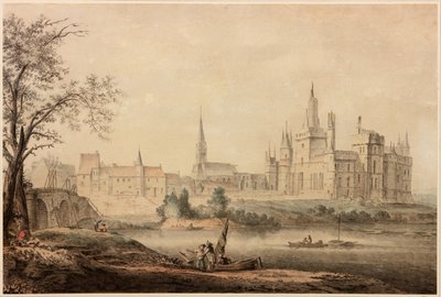 Et fransk slott, 1770 (penn og blekk og wc på papir) av Samuel Hieronymous Grimm