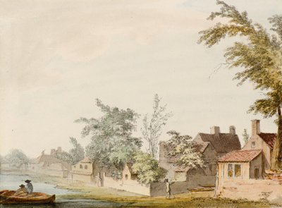 En landsby ved en innsjø av Samuel Hieronymous Grimm