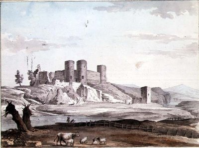 Rhuddlan Castle fra broen av Samuel Hieronymous Grimm