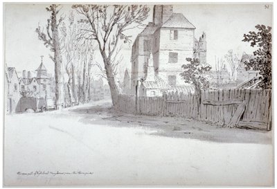 Utsikt over den øvre delen av St Marylebone High Street og turnpike, London, 1772 av Samuel Hieronymus Grimm