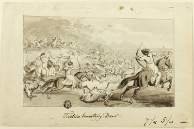 Tartarer jakt på hjort (recto); Shell (verso) av Samuel Howett
