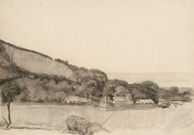 Landskap med driftsbygninger (kull på papir) av Samuel Isham
