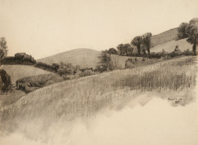 Landlig landskap, 1884 (kull på brunfarget papir) av Samuel Isham
