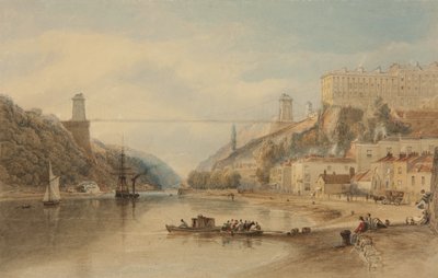 Den foreslåtte hengebroen fra Rownham Ferry, ca. 1836 av Samuel Jackson