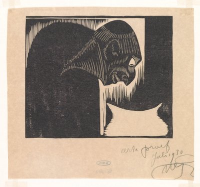 Bøyd mann med bolle av Samuel Jessurun de Mesquita (signed by artist)