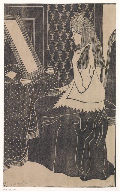 Kvinne ved toalettbordet av Samuel Jessurun de Mesquita (signed by artist)