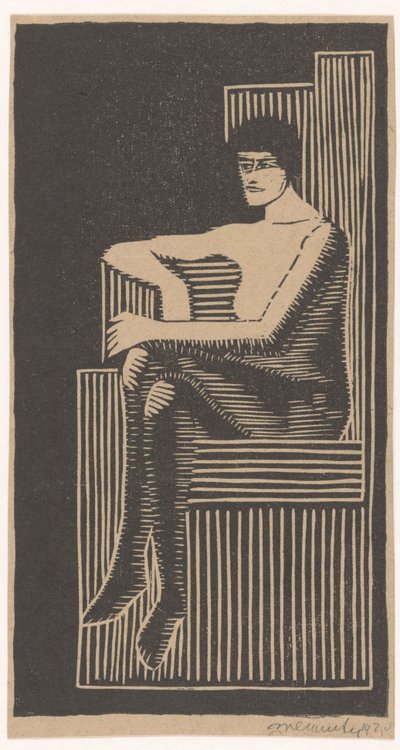 Sittende naken i geometrisk stol av Samuel Jessurun de Mesquita (signed by artist)