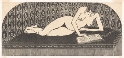 Lesing (ligger naken, leser en bok) av Samuel Jessurun de Mesquita