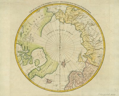 Et kart over landene tretti grader rundt Nordpolen, fra 'Atlas to Crutwell's Gazetteer' av Clement Crutwell (1743-1808) publisert London, 1799 av Samuel John Neele