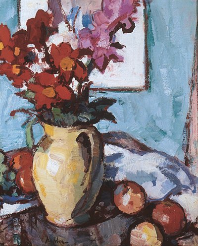 Dahliaer og Gladioli (olje på lerret) av Samuel John Peploe