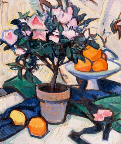 Rosa Azalea og appelsiner, ca. 1913 av Samuel John Peploe