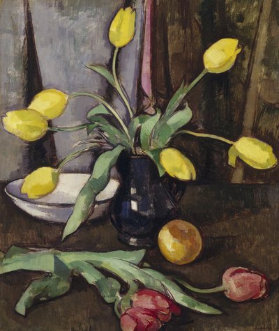 Stilleben med tulipaner (olje på lerret) av Samuel John Peploe