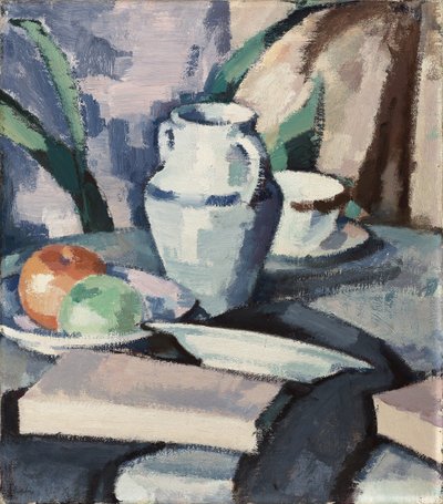 Stilleben med vase og bøker, av Samuel John Peploe