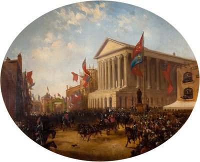 Hertugen av Cambridge forlater rådhuset, Birmingham, 1857. av Samuel Lines
