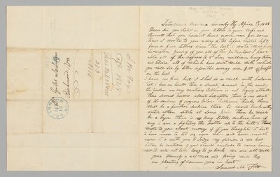 Brev til Giles Saunders fra Samuel M. Fox angående slavehandel, 17. april 1848. av Samuel M. Fox