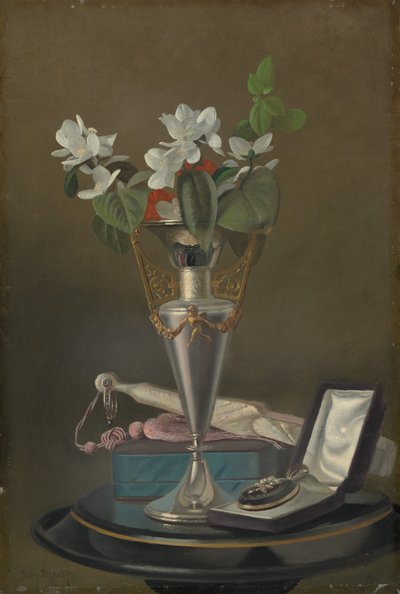 Stilleben med vifte og anheng av Samuel Marsden Brookes