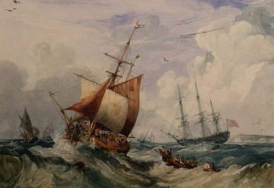 En fransk fiskesmell i en dønning utenfor Dover (akvarell) av Samuel Owen