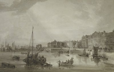 Margate Harbour, 1806 (brun vask over grafitt) av Samuel Owen