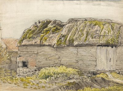 A Barn with a Mossy Roof, Shoreham (akvarell med brun vask, blekk, gouache og blyant på papir) av Samuel Palmer