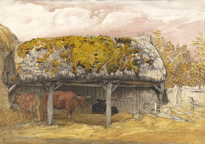 A Cow Lodge with a Mossy Roof, ca. 1829 (penn og blekk med akvarell og gouache på papir) av Samuel Palmer