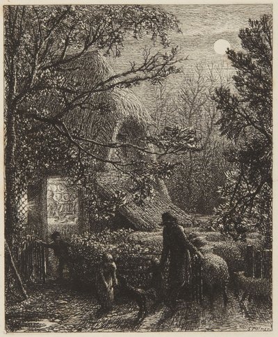 Jul eller å drive den siste sauen inn i innhegningen av Samuel Palmer