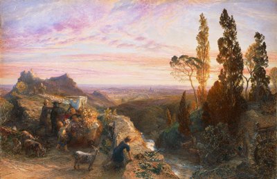 Dream in Apennines, rundt 1864, av Samuel Palmer (1805-1881), akvarell og gouache på papir overført til tre av Samuel Palmer