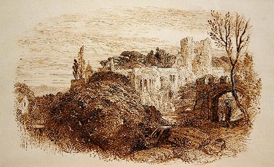 "Mark yon Old Mansion..." (penn og brunt blekk på papir) av Samuel Palmer