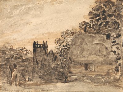 Stråtak hytte og kirke av Samuel Palmer