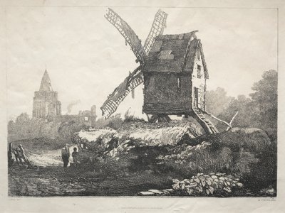 En serie med eldgamle bygninger og landlige hytter i Nord-England: At Crowland, Windmill, 182 av Samuel Prout
