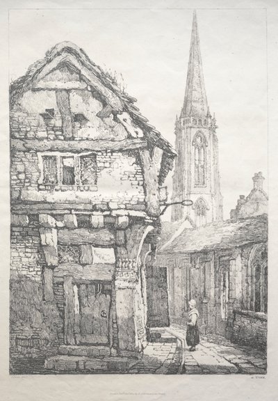 En serie med eldgamle bygninger og landlige hytter i Nord-England: I York, Street ved siden av Cloister Wall av Samuel Prout