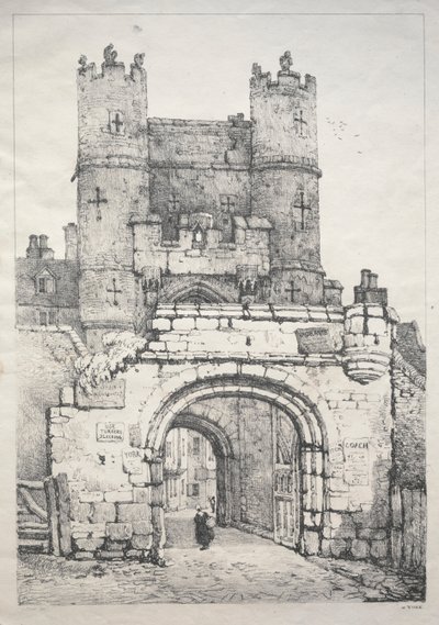 En serie med eldgamle bygninger og landlige hytter i Nord-England: At York, Medieval Gate, 18 av Samuel Prout