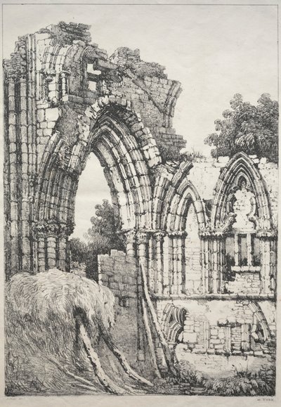 En serie med eldgamle bygninger og landlige hytter i Nord-England: At York, Ruins, 1821. av Samuel Prout