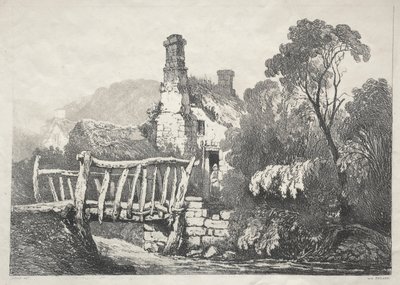 En serie med eldgamle bygninger og landlige hytter i Nord-England: Nær Byland, 1821. av Samuel Prout
