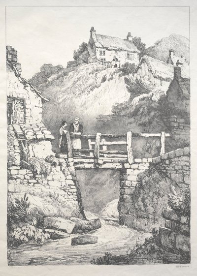 En serie med eldgamle bygninger og landlige hytter i Nord-England: Runswick av Samuel Prout