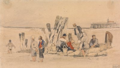 Fisherfolk on the Beach, Oostende av Samuel Prout
