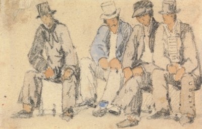 Gruppe på fire sittende menn av Samuel Prout