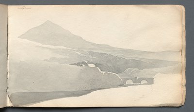 Skissebok: Fjelllandskap med bro, 1814. av Samuel Prout