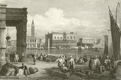 Canal Grande og Dogepalasset, Venezia av Samuel Prout