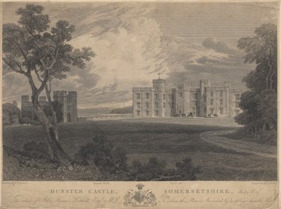 Sørvest-utsikt over Dunster Castle, Somersetshire av Samuel Rawle