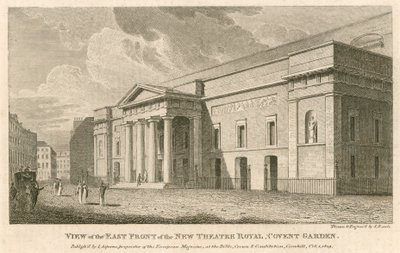Utsikt over østfronten av det nye Theatre Royal, Covent Garden, London av Samuel Rawle