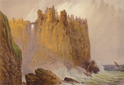 Nord for Irland, Dunluce Castle (farge litho) av Samuel Read