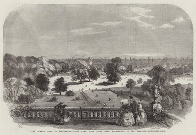 Dronningens besøk til Birmingham, Aston Park, fra Aston Hall, Birmingham i det fjerne av Samuel Read