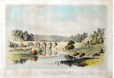 North Midland Railway Bridge over elven Derwent og Matlock Road nær Amber Gate. 1840 (håndfarget litografi på papir) av Samuel Russell