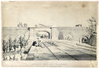North Midland Railway Bridge under Cromford Canal ved Bull Bridge c1840 (tonet litografi på papir) av Samuel Russell