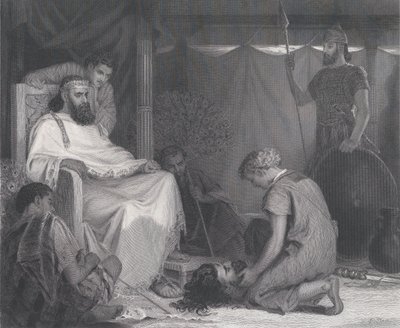David Braught Before Saul, fra The Art Journal, overfor s. 100, april 1871. av Samuel S. Smith