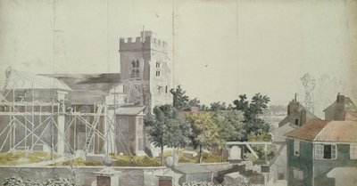 Twickenham Church under stillaser, 1700-tallet (wc, penn og blekk på papir) av Samuel Scott