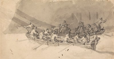 To båter med mannskaper, studie for The Royal William at Sea av Samuel Scott