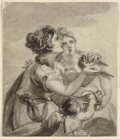 To kvinner med en due i hendene og en amor av Samuel Shelley