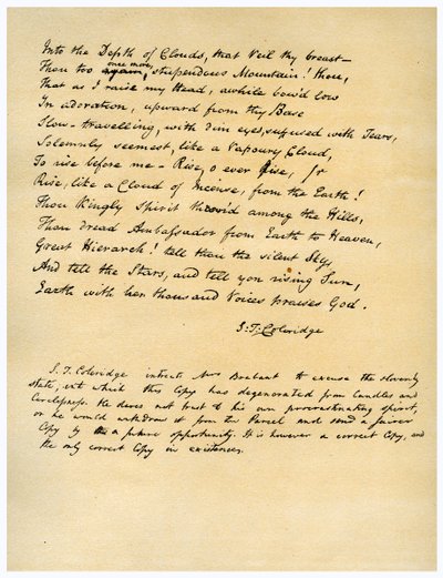 Hymn before Sunrise in the Vale of Chamouny , først trykt i 1802. av Samuel Taylor Coleridge
