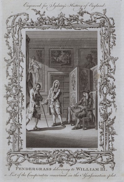 Pendergrass leverer til William III en liste over de berørte konspiratørene i attentatplanen av Samuel Wale